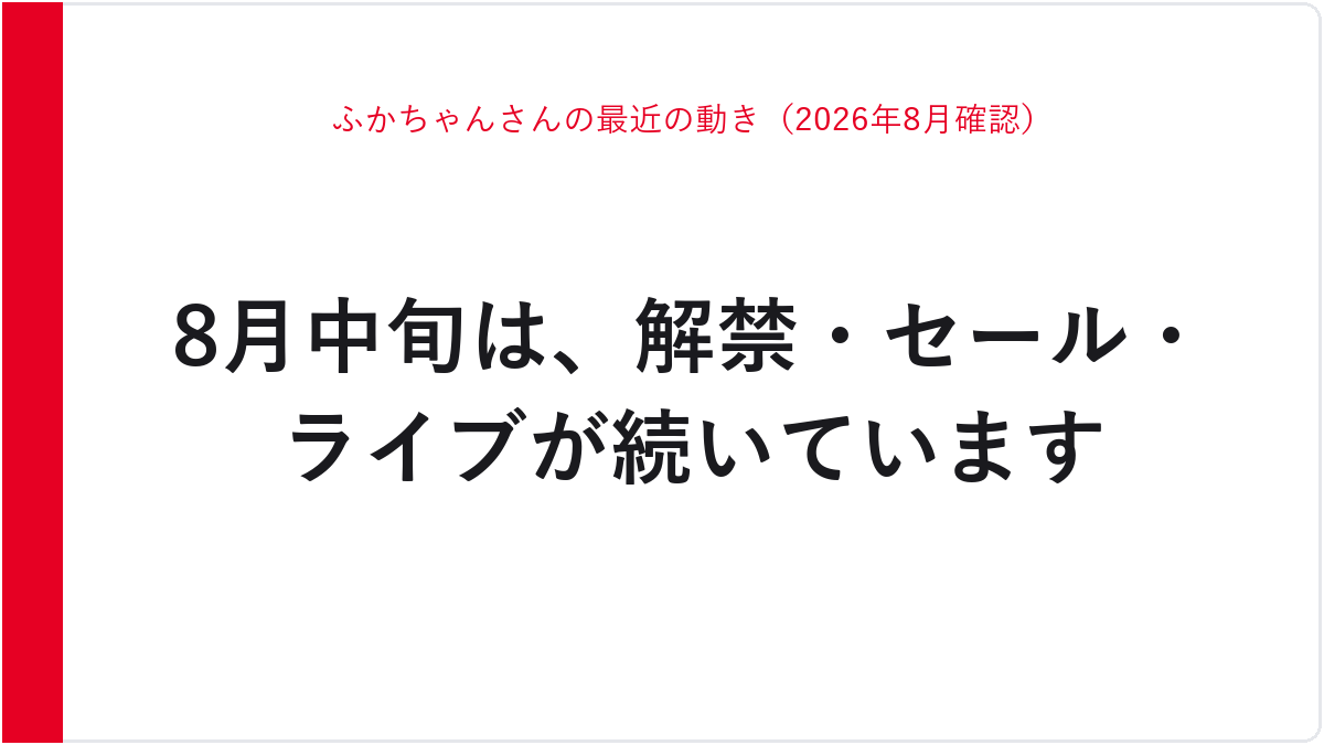 ふかちゃんさんの最近の動き（2026年8月確認）