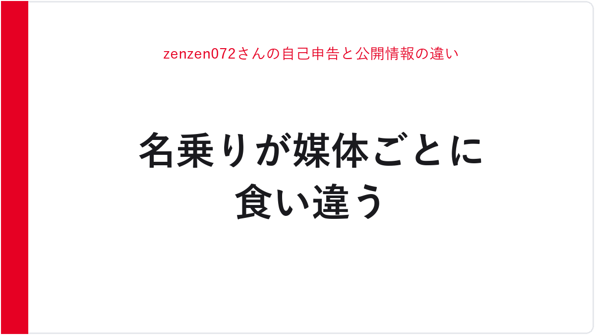 zenzen072さんの自己申告と公開情報の違い